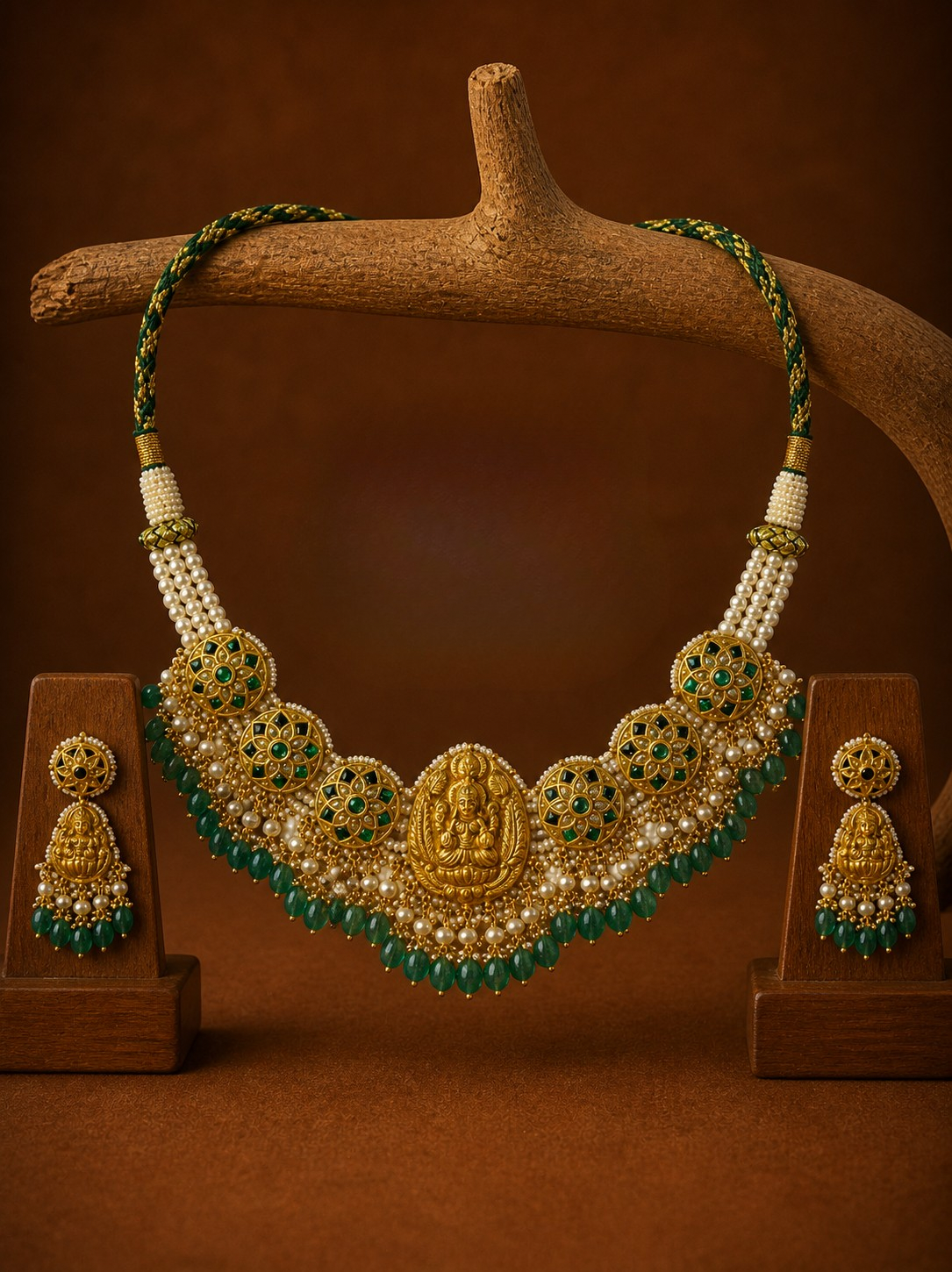 Polki Necklace Set - Temple