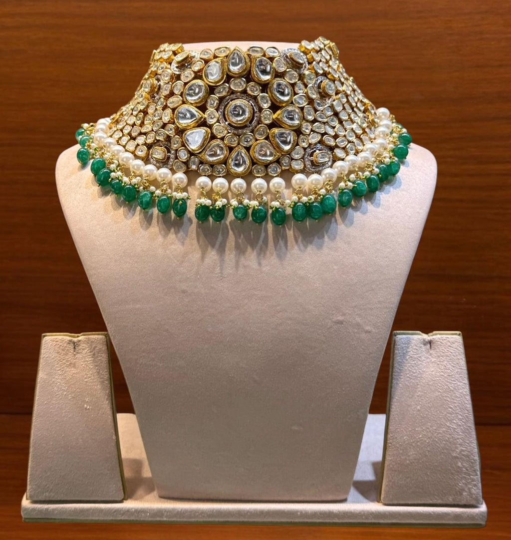 Green Traditional choker Polki  Set