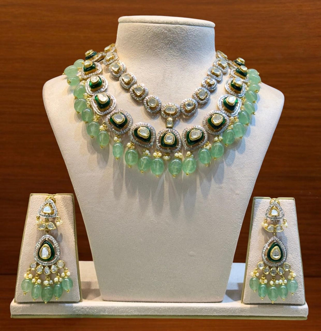 Green Double-Layered Polki set
